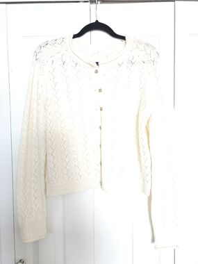 Treasure & Bond Cream Openwork Button-Front Cardigan